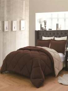 3PC Reversible 2-Tone Comforter Set With 2 Pillow Shams - 2 Different Colors! Duvet Insert - Brown & Taupe - View 2