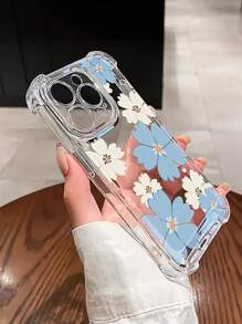 1pc Blue And White Flower Printed Phone Case Compatible With IPhone 7/8/X/XS/XR/11/12/13/14/15 Plus Pro Max Mini: Airbag Shockproof Soft TPU Protective Cover