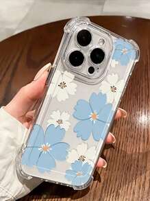 1pc Blue And White Flower Printed Phone Case Compatible With IPhone 7/8/X/XS/XR/11/12/13/14/15 Plus Pro Max Mini: Airbag Shockproof Soft TPU Protective Cover
