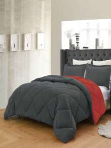 3PC Reversible 2-Tone Comforter Set With 2 Pillow Shams - 2 Different Colors! Duvet Insert - Red & Gray - View 3