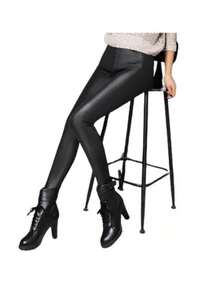 Faux Leather Pants Lined Matte 's Leggings XXL - màu đen - Xem 1