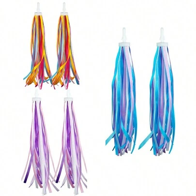2Pairs 1Pair Vibrant Bicycle Handlebar Ribbon Pendant Bike Streamers Colorful Bike Tassels Ribbons Bike Accessories Bicycle Decorations For Balance Bike Scooter, Birthday Gifts