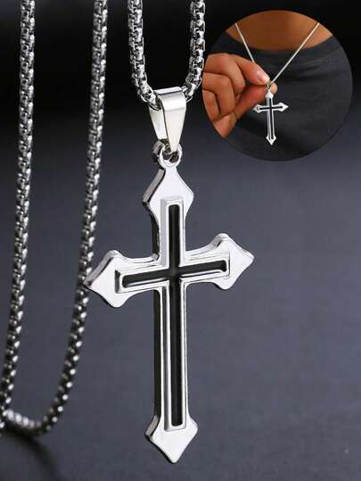 1pc European And American Punk Style Cross Pendant Mexican Necklace, Men's Fashionable All-Match Retro Chain Necklace, Fashion Jewelry For Daily And Party Decoration Teachers Day Streetwear Accessories Jeans Accessories