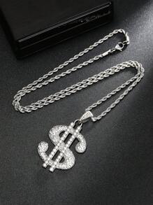 1pc New European And American Fashion Exaggerated Dollar Sign Pendant Necklace For Men, Hip-Hop Personalized Long Stainless Steel Sweater Chain Jewelry, Atmospheric Diamond-Set Gold Money Pendant, Birthday Jewelry, Family And Holiday Gift, Daily Wear For Men - Multicolor - View 4