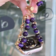Natural Tiger Eye Stone & Violet Bracelet Compatible With Apple Watch Band 38mm 40mm 41mm 42mm 44mm 45mm 49mm For Women, Fashionable Handmade Watch Strap Replacement Compatible With Apple Watch Series SE 9 8 7 6 5 4 3 2 1 - 313# - View 6