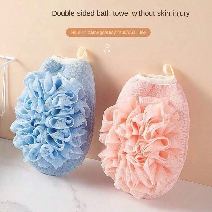 1pc Large Two-Sided Shower Glove For Scrubbing And Bathing, Blue/Pink - Multicolor - View 1