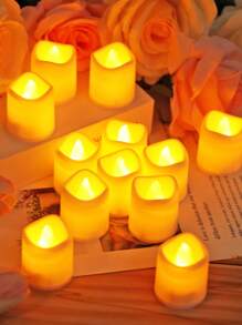 6pcs Battery Operated Golden Powder Candle Lights,LED Electronic Simulation Flameless Candle Lamp,Tea Light,Birthday,Party,Holiday, Indoor And Outdoor Creative Scene Decoration Light, Including Batteries,Wedding And Wishing Candle Light,Christmas Decoration Candle Lights - Gold - View 10