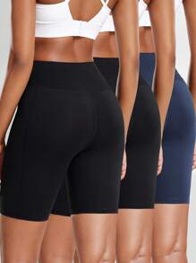 3 件套女式高腰健身紧身裤，带侧袋，紧身弹力 5/3 瑜伽短裤，适合跑步、训练和骑自行车女式平角短裤 - 彩色 - 查看 2