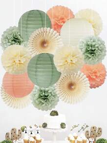 15pcs Ivory & Green Paper Lantern Set, Wedding & Party Decorations,Christmas - Multicolor - View 3
