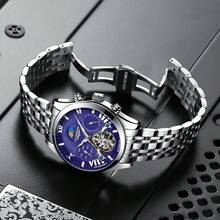 GUANQIN 男士手表镂空陀飞轮自动机械表运动军用时尚奢华商务男士手表 - 藍色 - 查看 4