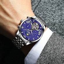 GUANQIN 男士手表镂空陀飞轮自动机械表运动军用时尚奢华商务男士手表 - 藍色 - 查看 3