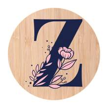1pc Alphabet Painted Bamboo Coaster, Non-Slip Heat-Resistant Mat, Home Dining Decor, Gift Accessory Set