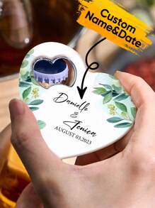 1 pieza Abridor de botellas con texto personalizado, se puede personalizar con nombre y fecha, imán de refrigerador, abridor de botellas con texto, abridor de botellas personalizado, imán de refrigerador personalizado, regalo personalizado - Forma de corazón - Ver 1