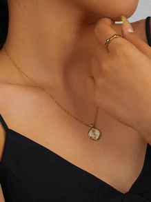 1pc Elegant Petite Design 925 Sterling Silver Jewelry Necklace With Unique Rose Shell Pendant, Suitable For Women's Daily Wear, Valentine's Day Gift - Unique Pendant Necklace - View 4