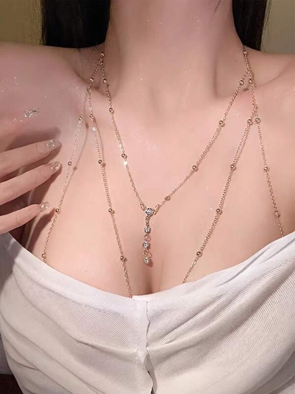 Corrente de corpo de prata com strass brilhante para mulheres, joia de corpo ajustável de metal brilhante sexy/fofo para performance de dança, perfeita para roupas de verão, lingerie sexy, moda praia e acessórios de biquíni Halloween