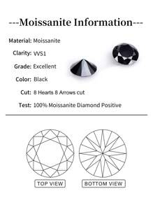 1 pieza Diamante suelto de alta gama Moissanite de piedra negra redonda con 8 corazones y 8 flechas para montaje de joyas - Negro - Ver 8