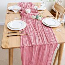 1pc 35.4*70.9/118.1/157.5in Gray-Blue Balinese Chiffon Table Runner, Bohemian Style Table Decor Sheer Fabric, Romantic Wedding, Birthday Party, Christmas Table Decoration Decor,Home Decor
