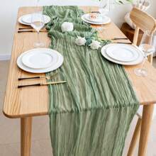 1pc 35.4*70.9/118.1/157.5in Gray-Blue Balinese Chiffon Table Runner, Bohemian Style Table Decor Sheer Fabric, Romantic Wedding, Birthday Party, Christmas Table Decoration Decor,Home Decor
