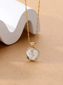 1pc Elegant Petite Design 925 Sterling Silver Jewelry Necklace With Unique Rose Shell Pendant, Suitable For Women's Daily Wear, Valentine's Day Gift - Unique Pendant Necklace - View 3