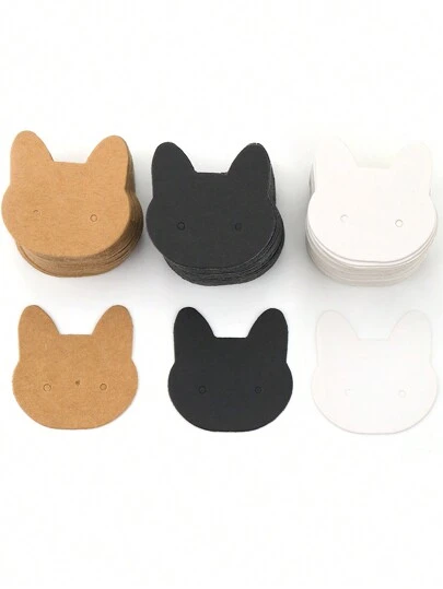 50pcs Cute Cartoon Cat Head Earring Display Card For DIY Jewelry Accessories, Leather Cardboard Price Tag