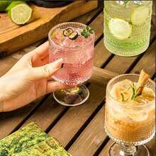 6 件 8 盎司 Hobnail 玻璃饮料高脚杯，复古 8 盎司玻璃器皿，饮水杯，Hobnail 高脚杯，用于晚宴、酒吧、餐厅等场合的葡萄酒、苏打水、果汁玻璃杯，非常适合鸡尾酒、威士忌、夏季冬季饮具 - 彩色 - 查看 3