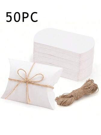 50pcs Pillow-Shaped Packaging Boxes Set With Rope,Biscuit Box Wedding Candy Box For Mother's Day, Small Business Supplies, Packaging Box, Wedding Decorations, Wedding, Gift Box, Wedding Stuff, Wedding Favors For Guest, Gift Boxes, Wedding Decorations For Reception,Gift For My Mother
