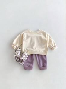 Miniweenns 2pcs/Set Baby Girl Casual Colorblock Large Floral Print Long Sleeve Sweatshirt Set, Autumn - Multicolor - View 4