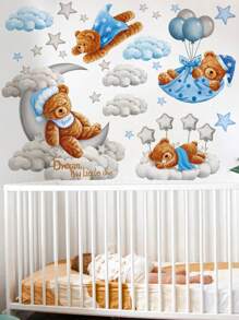 1 张可爱大象墙贴，蓝色水彩，云朵月亮星星热气球墙贴，适用于儿童男婴房间、育儿室装饰、卧室游戏室家居装饰、艺术礼品、贴纸、墙贴、家居装饰乙烯基贴花、春季装饰品让您的家焕然一新、Rama 装饰贴纸 - 彩色 - 查看 3