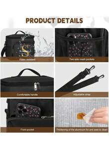 1pc Customized Crossbody Lunch Bag Personal Tailor Large Capacity Waterproof Cooler Handbags Personalized Custom Name Pattern Men Student Thermal Lunch Bags With Side Pockets Crossbody Bag Shoulder Bag Initials A To Z Letter Bear Pattern Portable Canvas Food Tote Bag Organizer Food Bag School Women Shoulder Insulated Lunch Bag Picnic Bag Fridge Bag Insulating Lunch Box Bag For Office For Work - Black - View 3