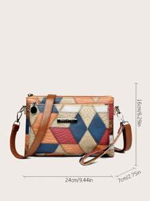 時尚多彩拼接PU皮革女士單肩袋，商務休閒防水上下班斜跨包，多層隔間手機單肩袋，戶外旅行假日化妝品收納信差袋 - 彩色 - 查看 7