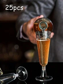 25/50pcs Champagne Flutes Plastic Champagne Flutes Reusable, Microwaveable, Drinks Cups Glitter Champagne Flutes Reusable Stemmed Party Wine Cups Cocktails,For Garden Wedding Birthday Party