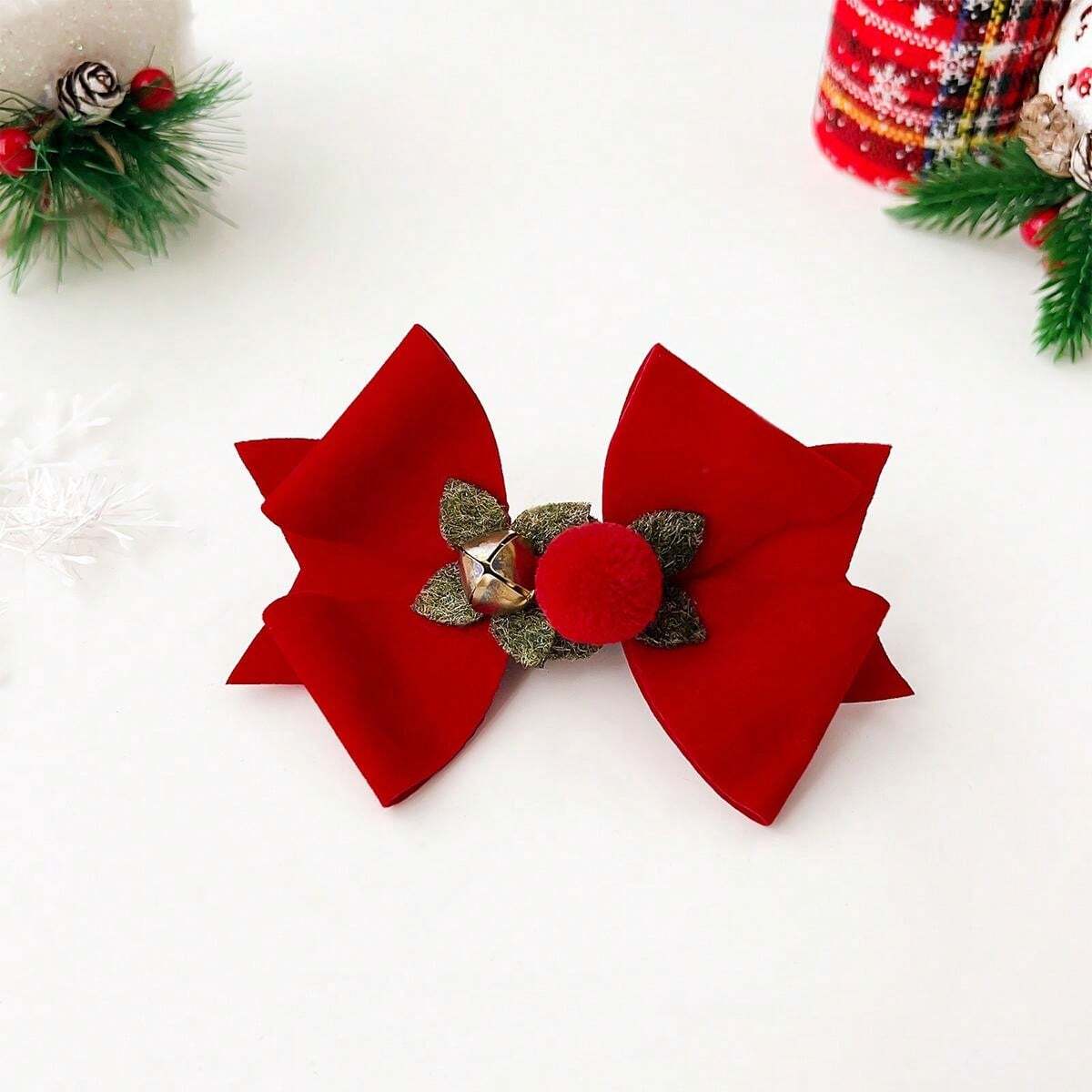1PC Women Classical Red Christmas Bow Hair Clip With Bell Accessory For