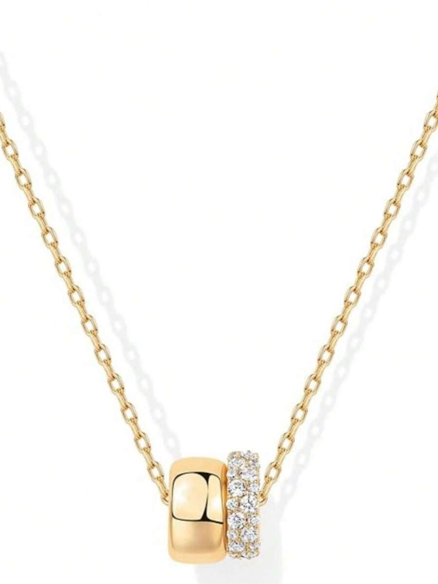 一片式镀金方晶锆石项链 圆珠吊坠项链 女士 - 彩色 - 查看 1