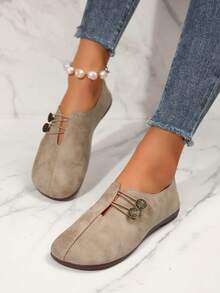 Sapatos Femininos de Cor Sólida, Confortável Fivela, Bico Baixo, Casual e Leve - Damasco - Visão 4