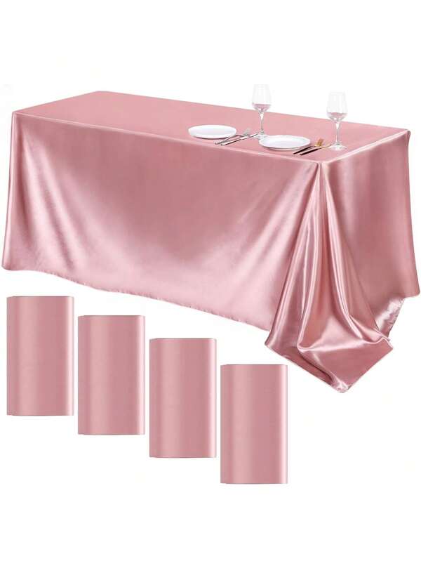غطاء طاولة مستطيل من الحرير الساتاني باللون الذهبي الوردي ومقاوم للتلاشي، وهو غطاء طاولة عالي الجودة بلون صلب لزفاف الولائم، والعشاء، وديكور الحفلات الاحتفالية، قطعة واحدة
