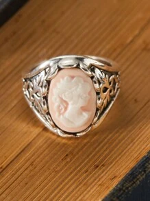 1 szt. zabytkowy damski pierścionek z wisiorkiem w kształcie rzeźbionej głowy królowej, damski pierścionek, akcesorium na prezent rocznicowy - pierścień - Zobacz 6