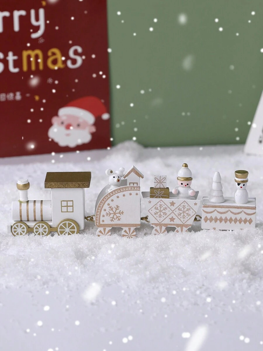 1 件木制彩色彩绘饼干圣诞夜礼物 4 节迷你火车装饰（手工 DIY 工艺品，轻微色差、零件错位和溢胶均属正常现象） - 彩色 - 查看 1