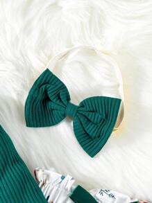 Hibobi Baby Girl Solid Color Bodysuit And Floral Print Pants And Headband