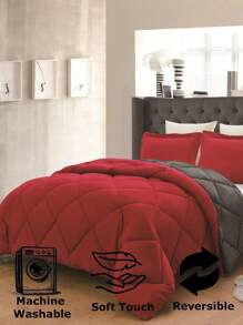 3PC Reversible 2-Tone Comforter Set With 2 Pillow Shams - 2 Different Colors! Duvet Insert - Red & Gray - View 4