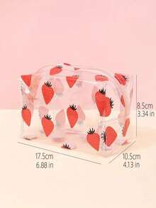 1 件时尚透明 PVC 网状拉链化妆包 - 便携式拉链旅行收纳袋，适合日常或旅行使用（学校） - 紅色 - 查看 6