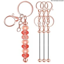 1/3/5/8/10/16/24/36/48 Pcs Blank Beaded Keychain Chains, Metal Beaded Keychain Chains, Beaded Pendant Jewelry Keychain, DIY Craft Supplies For Christmas, Valentine's Day Gifts