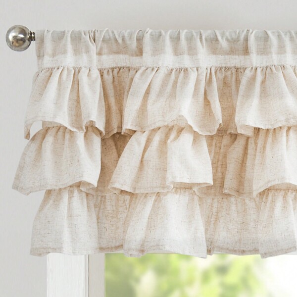 Vangao Ruffled Valance Curtain Kitchen Valance For Small Windows Shabby Chic Valance For Living Room Linen Farmhouse Valance Light Filtering Half Window Valance Rod Pocket 1 Panel