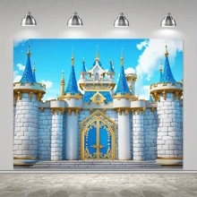 1 pieza Pancarta de fondo de cumpleaños real del príncipe, tema de castillo medieval con fondo de fotografía de poliéster para decoraciones de fiestas generales, no se necesita electricidad - Multicolor - Ver 6