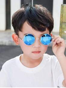 1 件装复古圆框时尚儿童眼镜，上海滩老板风格时尚 - 寶藍色 - 查看 10