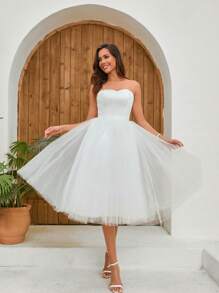YUMIBRAVO Wedding Dresses White Elegant Bridal Dress - White - View 4