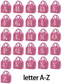 1个字母印花保温午餐包，保温午餐袋，手提包，午餐盒，冰袋，野餐食品袋，帆布轻便便携午餐收纳袋，学校办公室野餐午餐手提包，适合携带上学和上班，生日礼物，纪念礼物。这是一款新颖设计的大容量便携休闲保温午餐包，是女性理想的手提包/午餐盒/学习用品配件。 - 玫紅色 - 查看 2