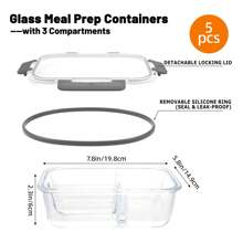 Glass Meal Prep Containers, 5-Pack 3 Compartments Meal Prep Containers Glass With Lids, 35oz Meal Prep Containers Reusable, Bento Box Adult Lunch Box For Freezer & Ovens - transparent - View 3