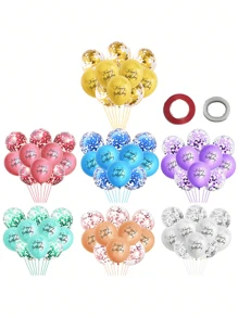 10入組 12英寸印刷Happy Birthday氣球，多彩氣球套裝適用於婚禮裝飾、生日派對裝飾、週年慶祝和聖誕裝飾(顏色：金色、銀色、玫瑰金色、藍色、綠色、紫色、粉紅色)；包括隨機顏色的絲帶 - 彩色 - 查看 1