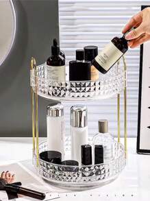 1pc 360° Rotating Makeup Organizer - DIY Adjustable Carousel Spinning Rack Cosmetics Display Rack Perfume Organiser, Spinning Bathroom Countertop Vanity Shelf, Table Decor,Ultra-Large Capacity Beauty Storage Box