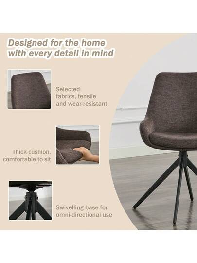 Dining Stoel (Set Of 2), Ergonomic Upholstered Chair, Swivel Armless Room, Kitchen, Living Room view 3